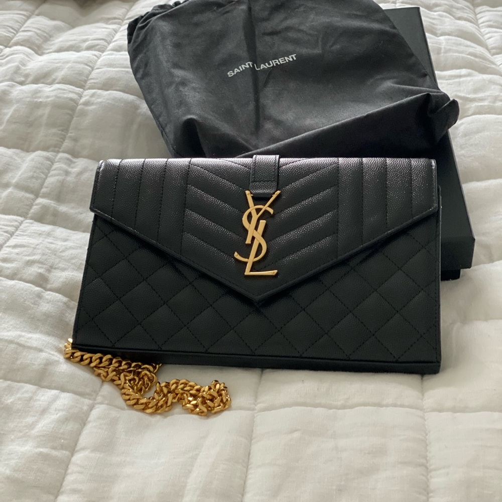 YSL Mixed Matelasse Wallet On Chain Bag (WOC). Black. NWT.